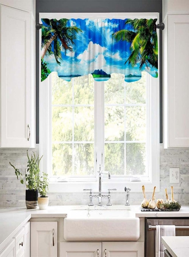 DOTOOMA 54x18 Inches Summer Hawaiian Seaside Window Treatment Valance Sand Beach Tropic Palm Tree Blue Sky White Cloud Ocean Kitchen Dining Room Short Curtain Decorations Supplies - Image 2